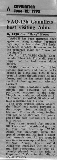 VAQ-136 - 6/12/92 - courtesy of Ike Newkerk