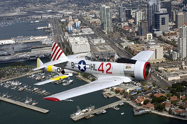 Coronado, Calif. (Oct. 8, 2006) - Vintage T-6 ?Texan? aircraft conduct a formation flyover as part of the SRT Coronado Classic S