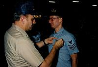 Award ceremony at VAW-115 aboard CV-41- CDR Dale Stoehr (CO) & myself in April 1991