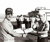Award Ceremony w/ CDR Achille & myself at VAW-115 embarked aboard CV-41 in April 1988