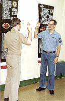 Reenlistment ceremony by LT(jg) Shane Gahagan (MMCO) at VAW-115 aboard NAF Atsugi in September 1990.