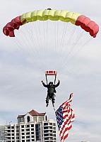 Skydiver preparing to land on flight deck [11-11-09] - Clint Griffin photo